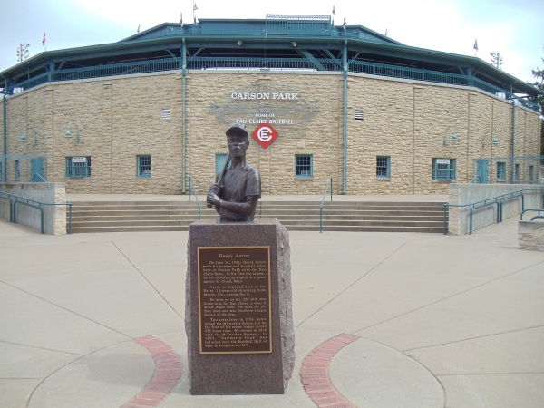 Statue of Hank Aaron in front of Carson Park, home to the Northwoods League Eau Claire Express in Eau Claire, Wisconsin