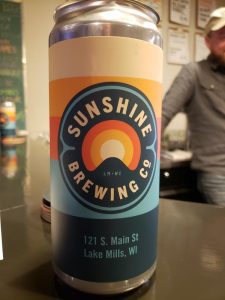 lakemills-sunshine-can Sunshine Brewing Company can at the bar