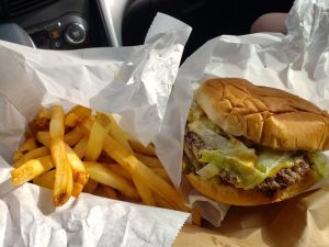 Cheeseburger and fries at Annie's Burgertown, Elkhorn, Wisconsin