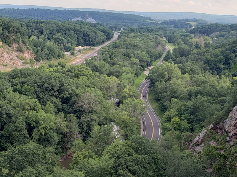 Highway 136 snaking through Ableman Gorge in Sauk County, Wisconsin