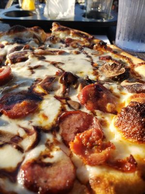 Wood-fired pie at Tumbled Rock Brewery & Kitchen, south of Baraboo along Highway 136