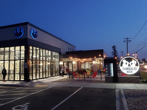 Zambaldi Beer HQ & Tap Room at sunset along Webster Avenue in Green Bay, Wisconsin