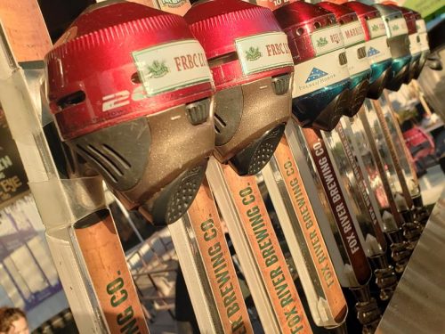 Tap handles and reels at Fox River Brewing Company, Oshkosh, Wisconsin