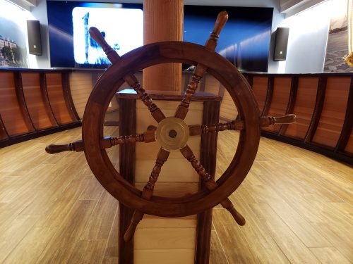 At the helm in the Port Exploreum, Port Washington, Wisconsin