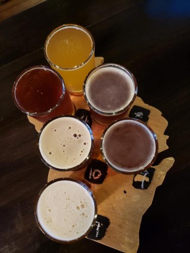 Wisconsin-shaped flight at Knuth Brewing Company, Ripon, Wisconsin
