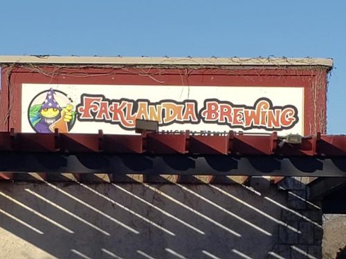 Sign atop Faklandia Brewing Company, St. Francis, Wisconsin