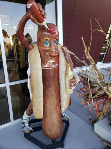 A brat gets ready at the Johnsonville Marketplace
