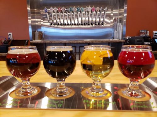 A flight by the taps at Ahnapee Brewery, along I-41/US 141 in Suamico, Wisconsin