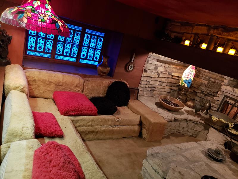 A cozy couch in one of the rooms at The House on the Rock just south of Spring Green