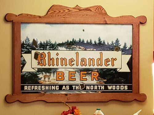 Old school sign at the Rhinelander Brewery, downtown Rhinelander, Wisconsin