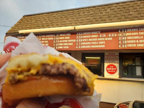A burger at The Spot Drive-In, just off Highway 50 in Kenosha, Wisconsin
