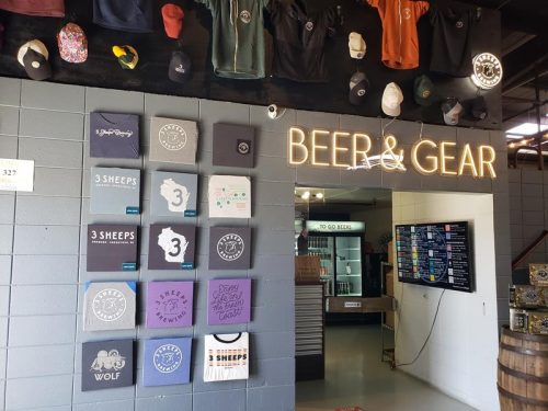 The Beer & Gear Store at 3 Sheeps Brewing in Sheboygan, Wisconsin
