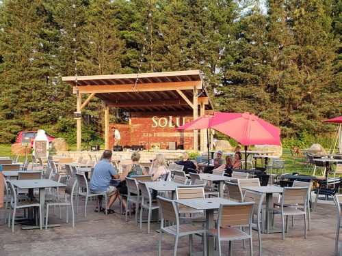 The outdoor patio at SoLu Estate Winery & Meadery, near Cascade, Wisconsin