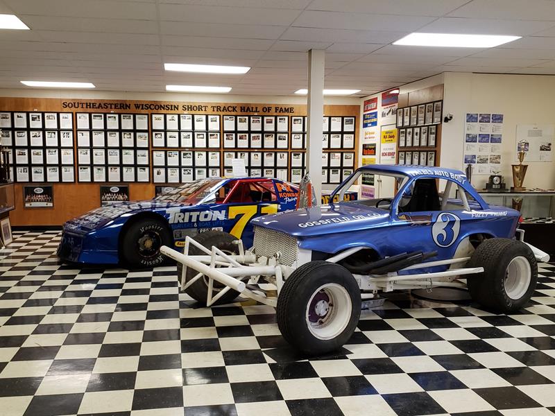Display race cars at the Southeastern Wisconsin Short Track Hall of Fame inside the Wisconsin Automotive Museum in Hartford, Wisconsin