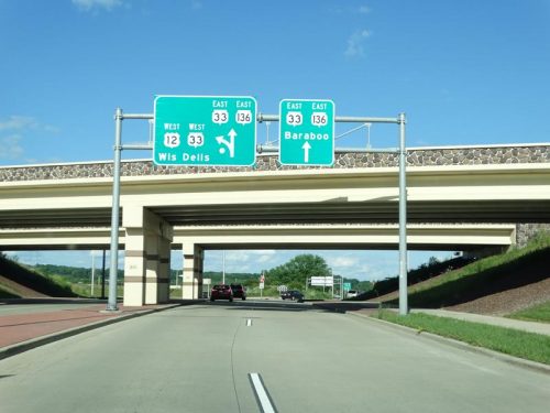 Highways 136 and 33 meet up at U.S. 12 in West Baraboo, Wisconsin