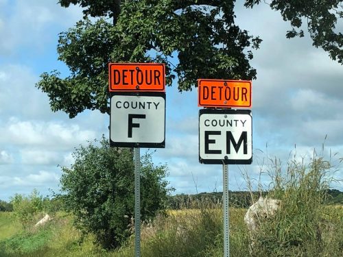 Two detours created at "F 'EM'" situation on a county road in Wisconsin for a brief time. Photo credit: Eric Sorensen of WQAD