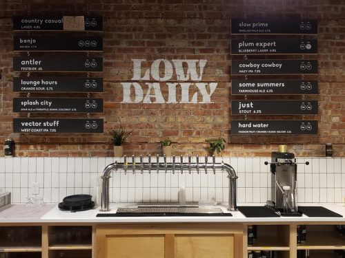 The taps behind the bar at Low Daily Beer, Burlington, Wisconsin