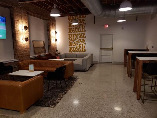Tap room seating inside Low Daily Brewery, Burlington, Wisconsin