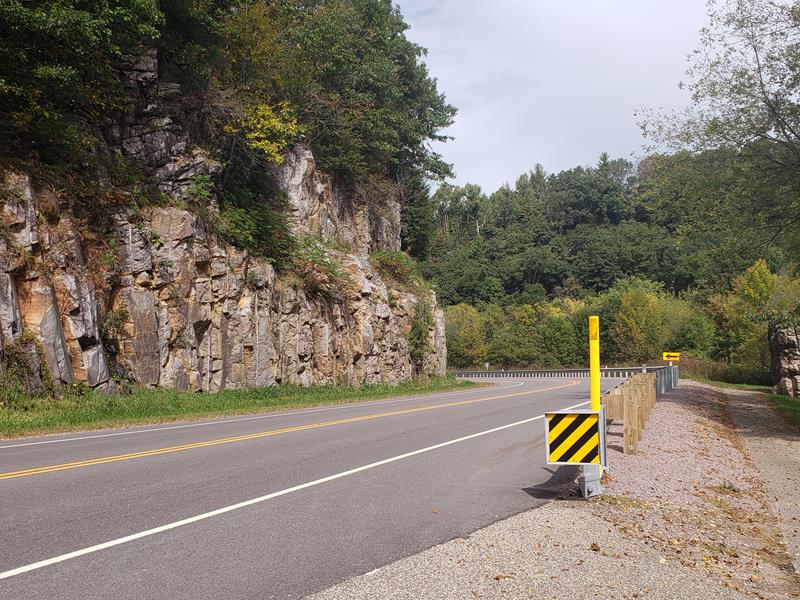 Wisconsin Highway 136 winding through Ableman's Gorge in Sauk County.