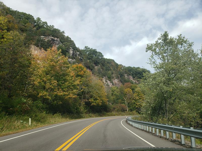 Wisconsin Highway 136 winding through Ableman's Gorge in Sauk County, Wisconsin near Rock Springs