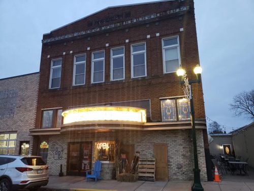 The facade of Stubborn Brothers Brewery, along Highway 22 in downtown Shawano, Wisconsin