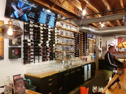 Inside the tap room for samples at Studio Winery & Geneva Lake Distilling, Lake Geneva, Wisconsin