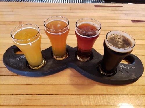 Mustache flight at Al. Ringling Brewing Company, along Highway 113 in Baraboo, Wisconsin