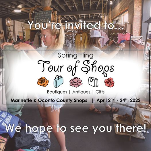 Spring Fling Tour of Shops in Oconto & Marinette Counties, April 21-24, 2022