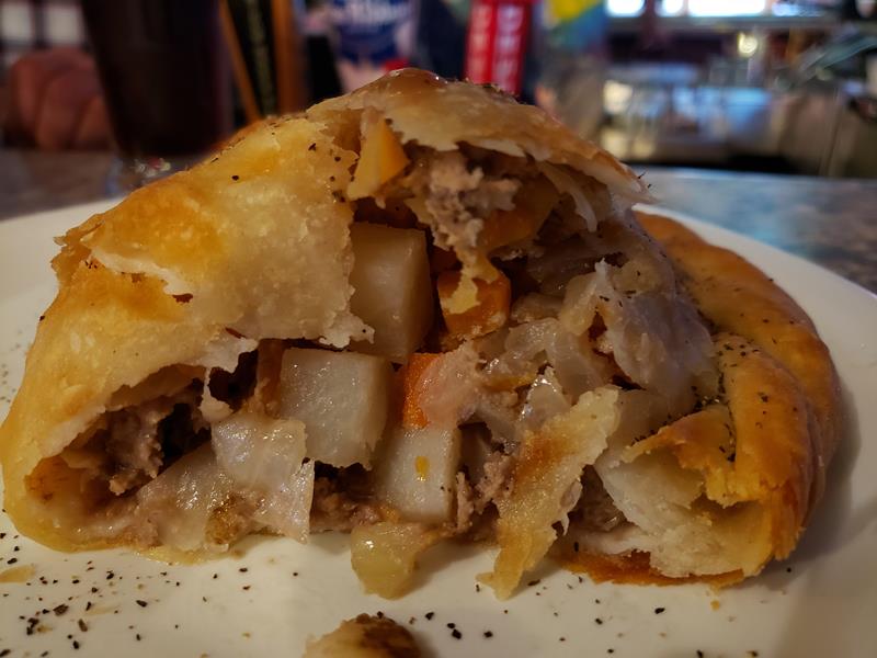 Deconstruction a U.P.-style pasty at the Sheboygan Pasty Company, inside the Four of a Kind Bar and Grill in Sheboygan, Wisconsin