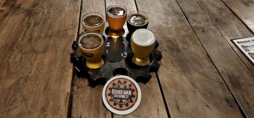 Flight at Round Man Brewing Company in downtown Spooner, Wisconsin