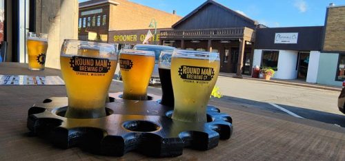 Flight at Round Man Brewing Company in downtown Spooner, Wisconsin, just a block off U.S. 63