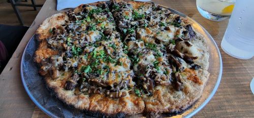 The Forager Pizza - meaning lots of mushrooms - at Round Man Brewing Company in Spooner, Wisconsin