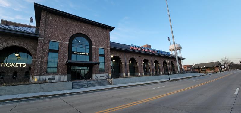 ABC Supply Stadium, home to the MiLB Beloit Sky Carp in Beloit, Wisconsin, a few hundred feet north of the Wisconsin-Illinois border