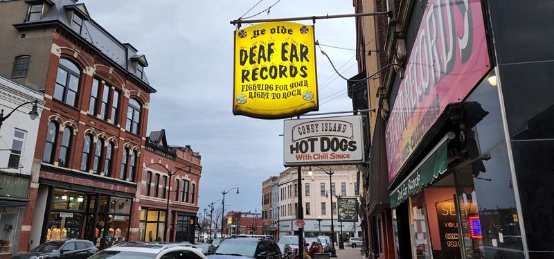 Deaf Ear Records along U.S. 53 in downtown La Crosse, Wisconsin