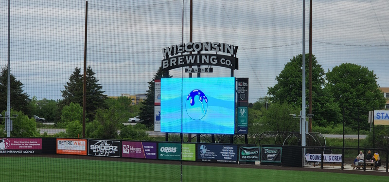 Video board at Wisconsin Brewing Company Park, home of the Lake Country DockHounds in Oconomowoc, Wisconsin