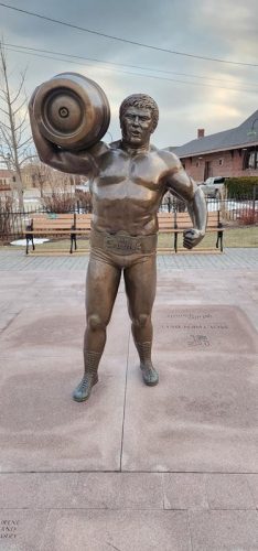 Da Crusher Statue, off Highway 32 in South Milwaukee, Wisconsin. Crusherfest ceebrates his legacy in his hometown.