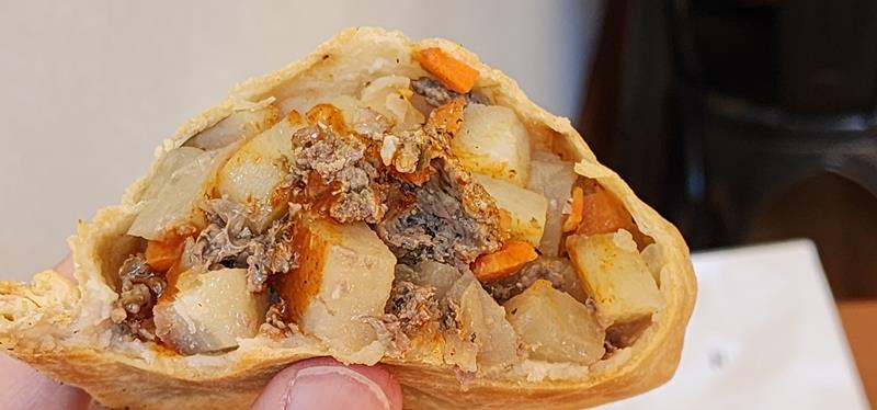 A cross-section of the Miners Pasty, a traditional recipe at Copper Pasty in Ashland, Wisconsin
