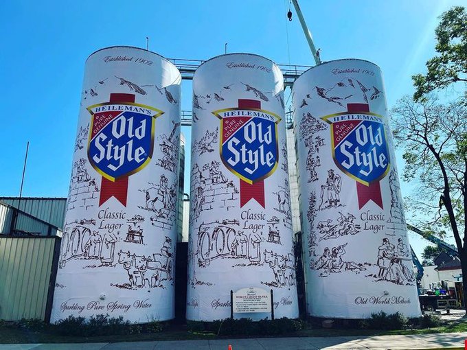 Old Style Cans are back on the World's Largest Six Pack at the City Brewery - originally the G. Heileman Brewery, along U.S/ 14/61 near Highway 33's western terminus in La Crosse, Wisconsin