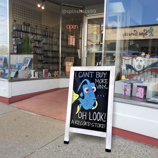 Fun sign to spot outside Spin Shack in Baraboo, Wisconsin