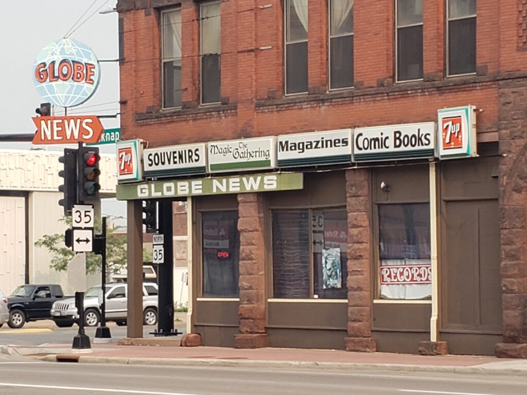 The Globe Books & Records at the corner of U.S. 2 and Highway 35 in Superior, Wisconsin