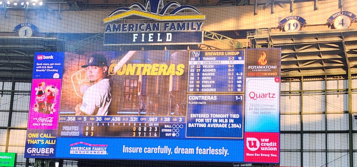Videoboard as of 2024 at American Family Field in Milwaukee, Wisconsin