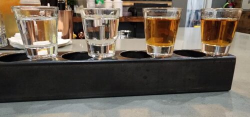 A spirit flight at Copper Crow Distillery near Bayfield, Wisconsin