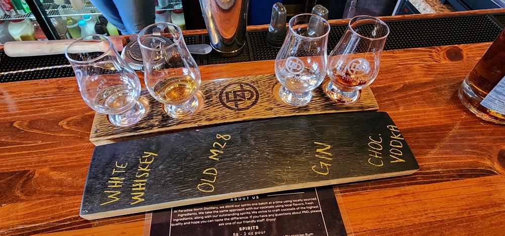 Flight at Paradise North Distillery in Green Bay, Wisconsin