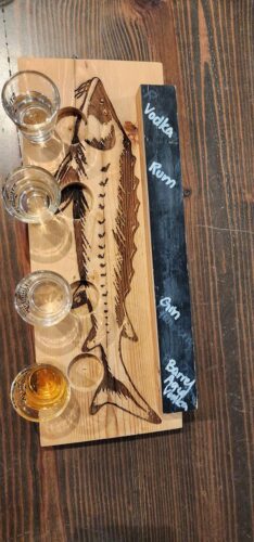 Flight (sturgeon style) at Sturgeon Spirits Distillery in Oshkosh, Wisconsin