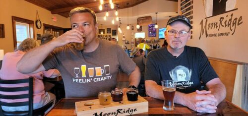 Enjoying a flight at Moonridge Brewing, Cornell, Wisconsin