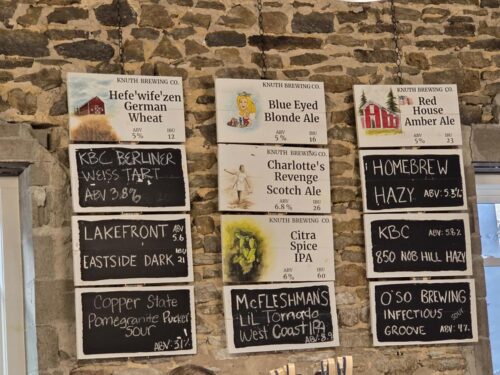 Menu on the wall at Knuth Brewing Company in Ripon, Wisconsin