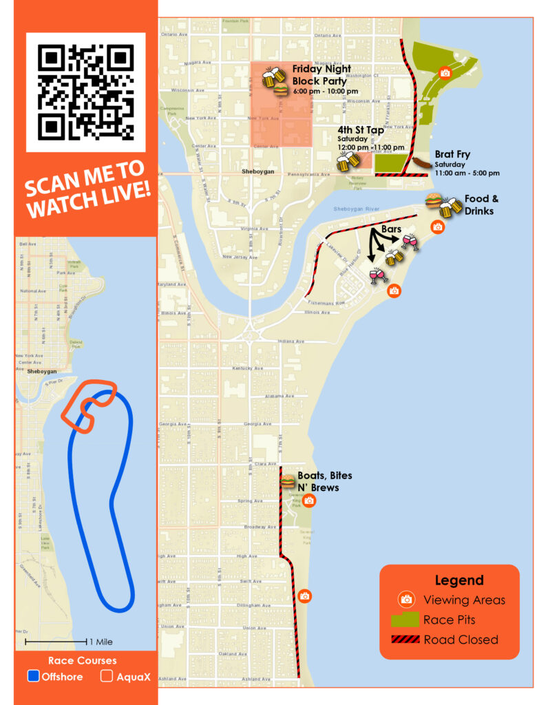 Mercury Racing Midwest Challenge map, Sheboygan, Wisconsin, August 8-10, 2025