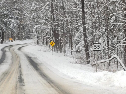 Wisconsin Highway 55 north through Menominee County in winter
