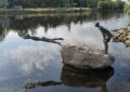 Young Swimmers statue in Marinette, Wisconsin